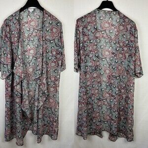 Lularoe flroal chiffon drip front kimono duster long L